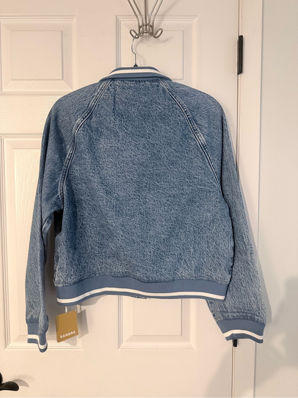 Sandro Light Blue Denim Bomber Jacket - Picture 3 of 4